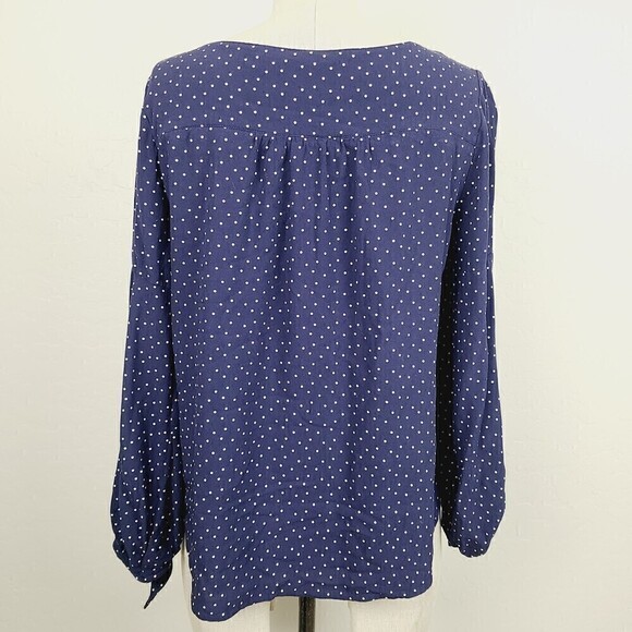 Maeve Anthropologie Top XS Blue White Polka Dot V-Neck Tie-Sleeve Pullov…‎ - Picture 3 of 7